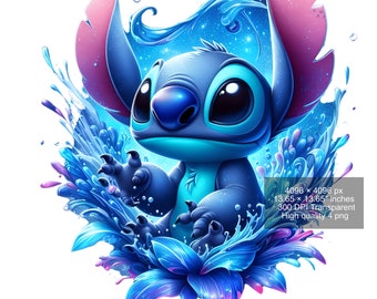 Stitch Watercolor Splash PNG: High-resolution Digital Art (4 PNG