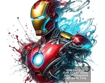 Iron Man Watercolor Splash 4 PNG: Sublimation Clipart (Digital Download)
