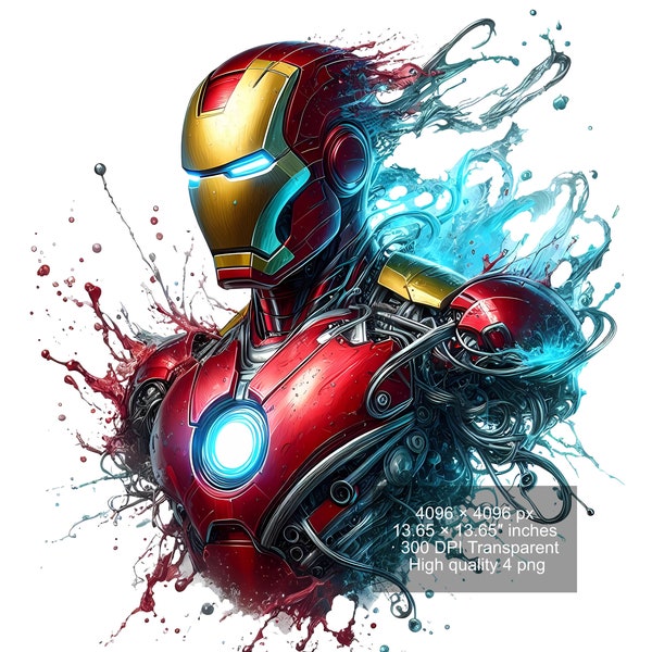 4 PNG Iron Man Splash and Watercolor Digital design PNG file for sublimation - High Resolution -Instant Digital PNG Download