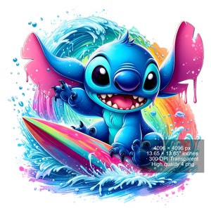 4 PNG Stitch Splash and Watercolor Digital design PNG file for sublimation - High Resolution -Instant Digital PNG Download
