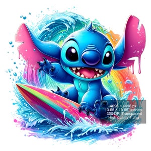 4 PNG Stitch Splash and Watercolor Digital design PNG file for sublimation High Resolution Instant Digital PNG Download zdjęcie 3