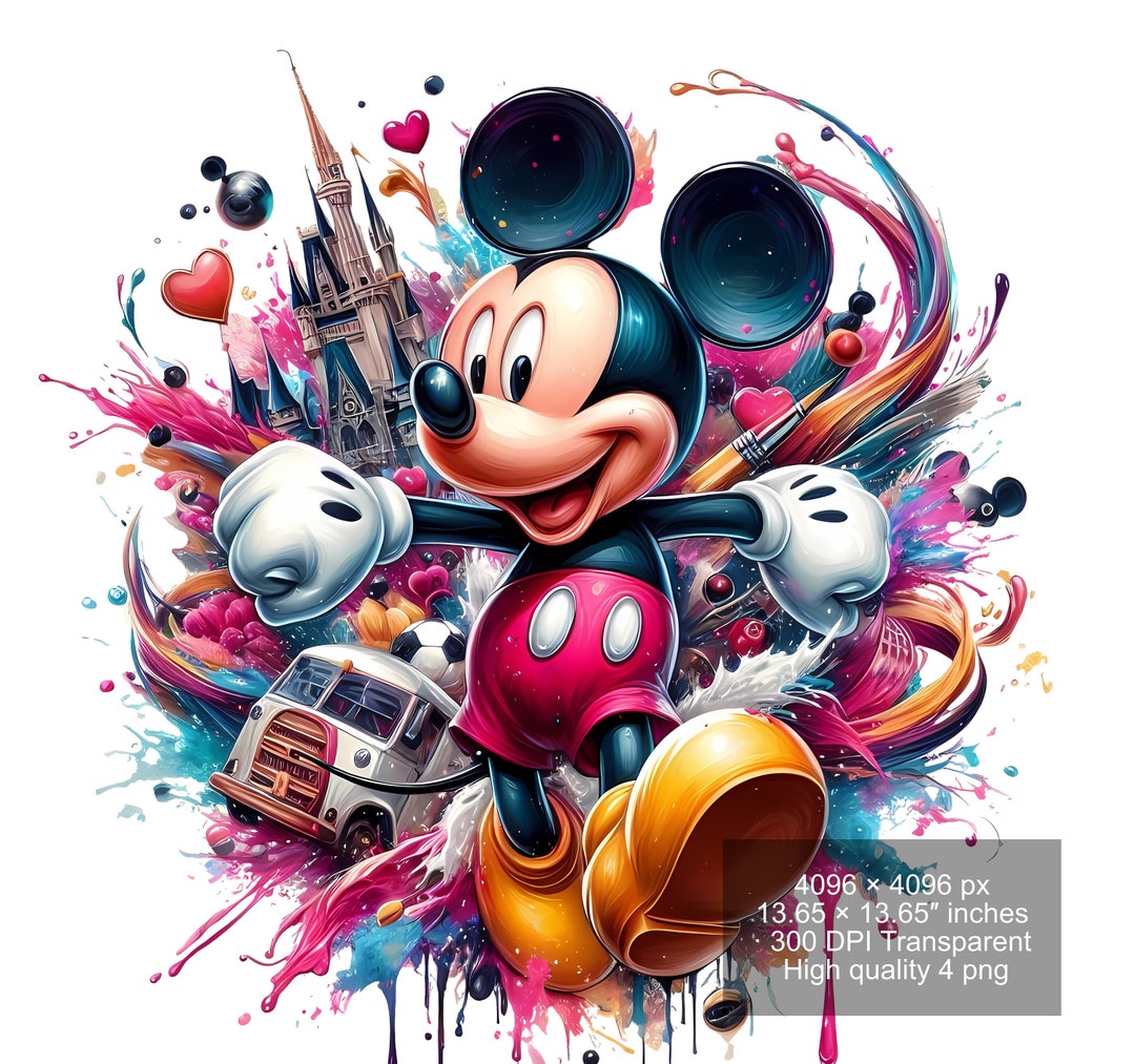 4 PNG Mickey Mouse Splash and Watercolor Digital Design PNG File for