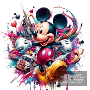 4 PNG Mickey Mouse Splash and Watercolor Digital design PNG file for sublimation - High Resolution -Instant Digital PNG Download
