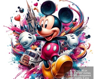 4 PNG Mickey Mouse Splash and Watercolor Digital design PNG file for sublimation - High Resolution -Instant Digital PNG Download