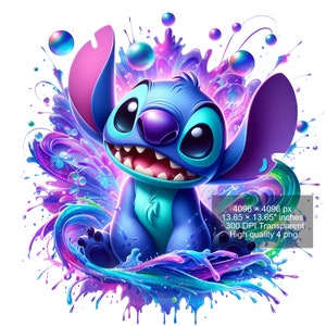 4 PNG Stitch Splash and Watercolor Digital design PNG file for sublimations - High Resolution -Instant Digital PNG Download