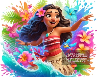 4 PNG Moana Splash and Watercolor Digital design PNG file for sublimation - High Resolution -Instant Digital PNG Download