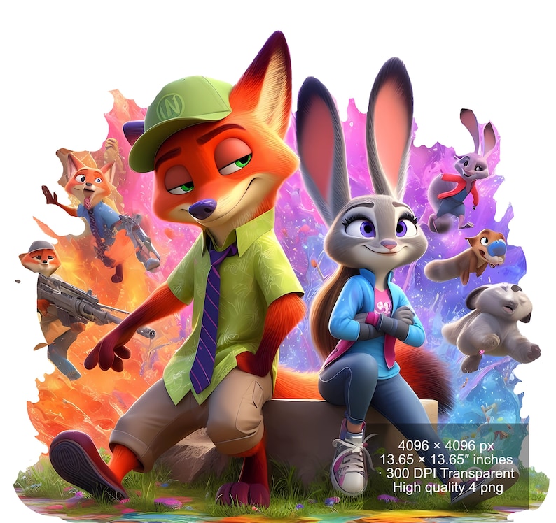 Zootopia Nick & Judy Watercolor Splash PNG (digital Download) - Etsy