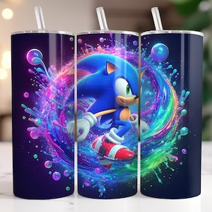 Sonic The Hedgehog Tumbler Wrap PNG, 20 oz Watercolor Splash Digital Design - High Resolution - Instant Digital PNG Download
