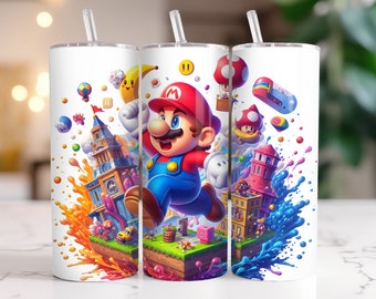 Super Mario Tumbler Wrap: 20 oz Watercolor Splash PNG (Digital Download)