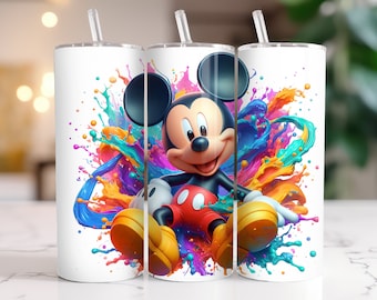 Mickey Mouse Tumbler Wrap: 20 oz Watercolor Splash PNG (Digital Download)