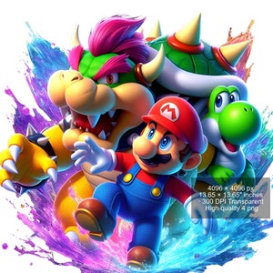 4 PNG Super Mario Splash und Aquarell Digitales Design PNG-Datei Sublimation - hohe Auflösung - Digitaler PNG Download