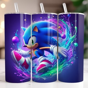 Sonic The Hedgehog Tumbler Wrap PNG, 20 oz Watercolor Splash Digital Design - High Resolution - Instant Digital PNG Download