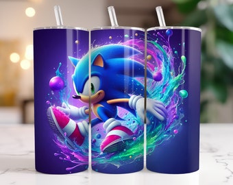 Sonic The Hedgehog Tumbler Wrap PNG, 20 oz Watercolor Splash Digital Design - High Resolution - Instant Digital PNG Download