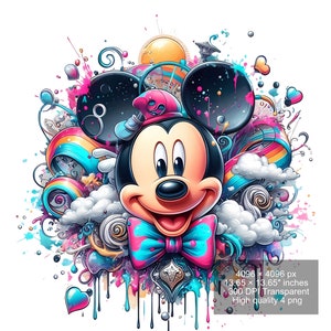 4 PNG Mickey Mouse Splash and Watercolor Digital design PNG file sublimation - High Resolution - Digital PNG Download