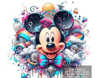 Mickey Mouse Watercolor Splash PNG: Digital Art (Digital Download)