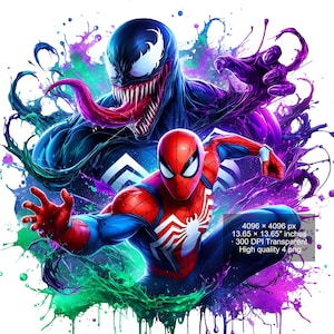 4 PNG Venom & Spiderman Splash and Watercolor Digital design PNG file for sublimation - High Resolution -Instant Digital PNG Download