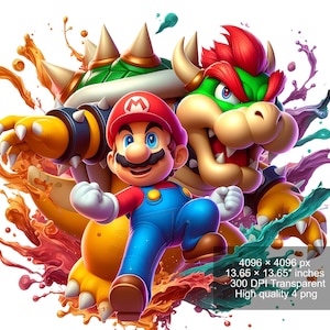 4 PNG Super Mario Splash und Aquarell Digitales Design PNG-Datei für Sublimation - Sofortiger digitaler PNG Download