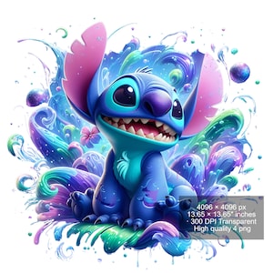 4 PNG Stitch Splash and Watercolor Digital design PNG file for sublimation - High Resolution -Instant Digital PNG Download