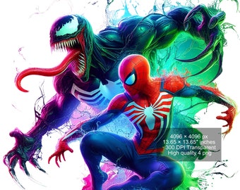 Spiderman & Venom Watercolor Splash PNG: Sublimation Design (Digital Download)