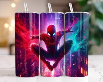 Spiderman Tumbler Wrap PNG, 20 oz Watercolor Splash Digital Design - High Resolution - Instant Digital PNG Download