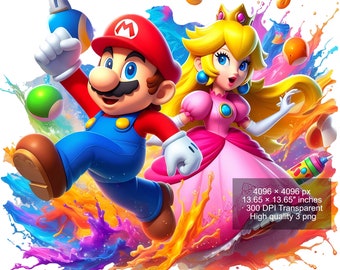 3 PNG Super Mario Splash and Watercolor Digital design PNG file sublimation - High Resolution -Instant Digital PNG Download