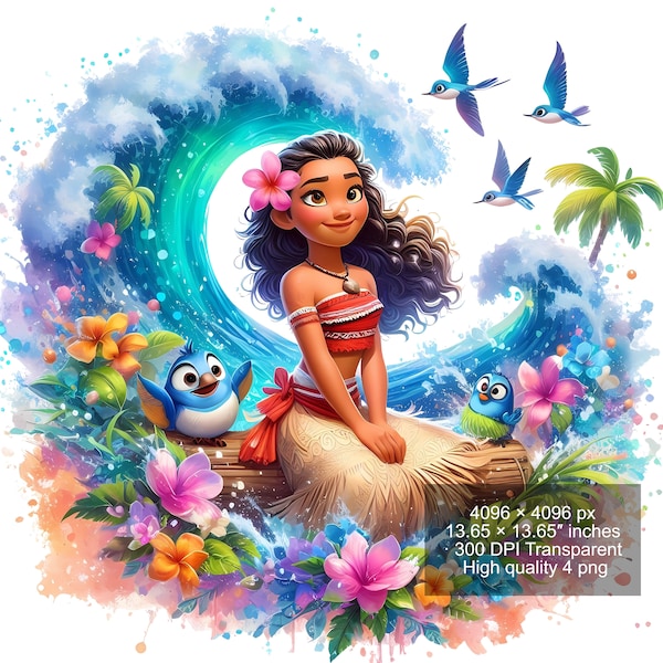 4 PNG Moana Splash and Watercolor Digital design PNG file for sublimation - High Resolution -Instant Digital PNG Download