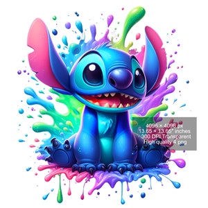 4 PNG Stitch Splash and Watercolor Digital design PNG file for sublimation - High Resolution -Instant Digital PNG Download