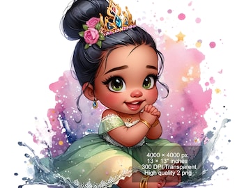 Baby Tiana Watercolor PNG Clipart: Christmas Valentine Design (Digital Download)