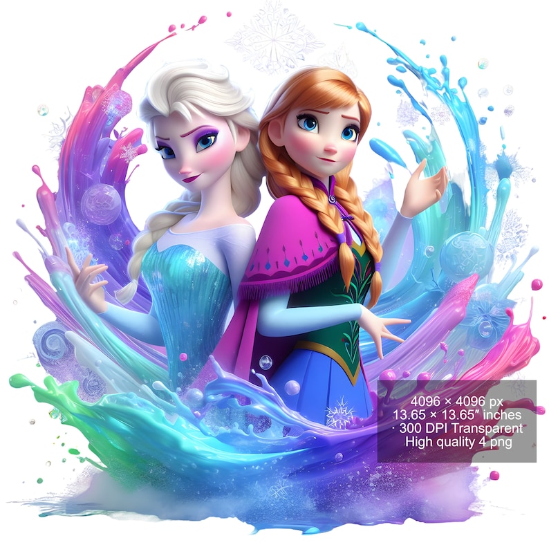 Elsa and Anna Frozen Watercolor Splash PNG Clipart (digital Download ...