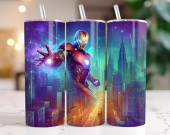 Iron man Tumbler Wrap PNG, 20 oz Watercolor Splash Digital Design - High Resolution - Instant Digital PNG Download