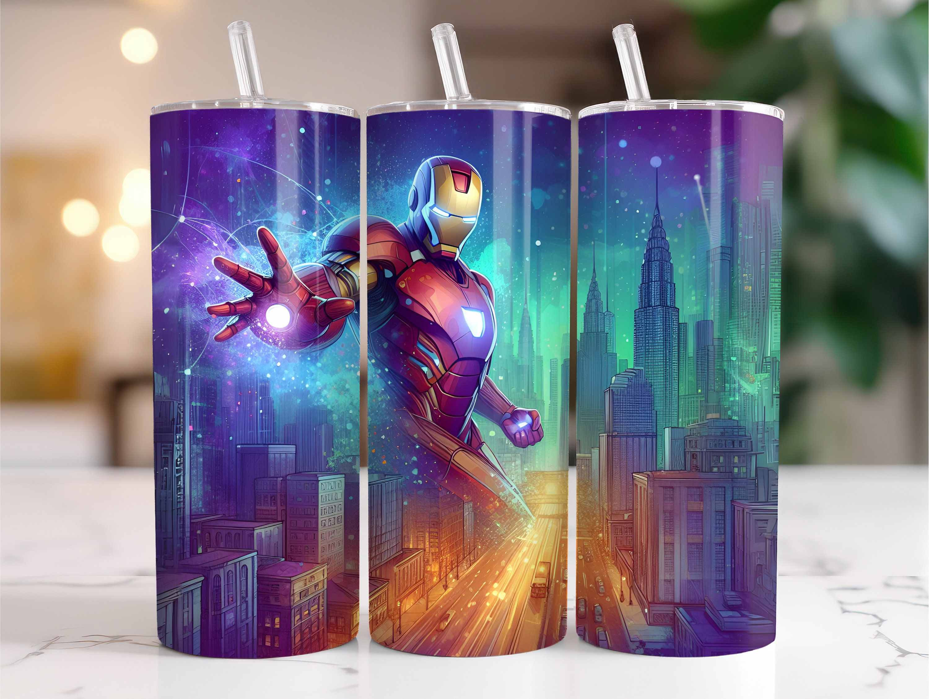 Iron Man Tumbler Wrap: 20 Oz Watercolor Splash PNG (digital