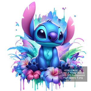 4 PNG Stitch Splash and Watercolor Digital design PNG file for sublimation - High Resolution -Instant Digital PNG Download