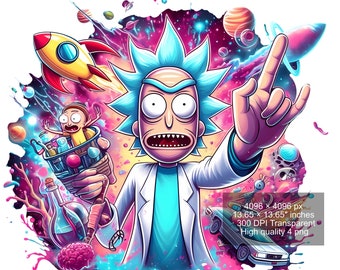 4 PNG Rick and Morty Splash and Watercolor Digital design PNG file for sublimation - High Resolution -Instant Digital PNG Download