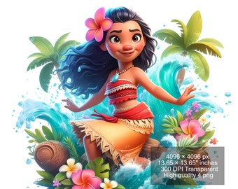 4 PNG Moana Splash i akwarela cyfrowy projekt PNG plik do sublimacji-wysoka rozdzielczość-natychmiastowe cyfrowe pobieranie PNG