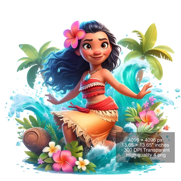 4 PNG Moana Splash and Watercolor Digital design PNG file for sublimation - High Resolution -Instant Digital PNG Download