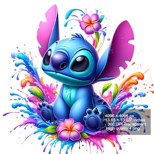 4 PNG Stitch Splash and Watercolor Digital design PNG file for sublimation - High Resolution -Instant Digital PNG Download