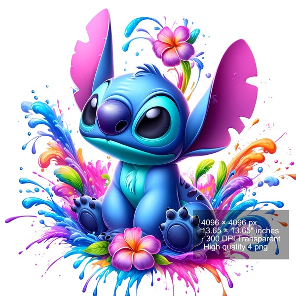 4 PNG Stitch Splash and Watercolor Digital design PNG file for sublimation - High Resolution -Instant Digital PNG Download