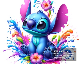 4 PNG Stitch Splash and Watercolor Digital design PNG file for sublimation - High Resolution -Instant Digital PNG Download
