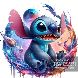 4 PNG Stitch Splash and Watercolor Digital design PNG file for sublimation - High Resolution -Instant Digital PNG Download