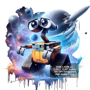 4 PNG Wall-E Splash and Watercolor Digital design PNG file for sublimation - High Resolution -Instant Digital PNG Download