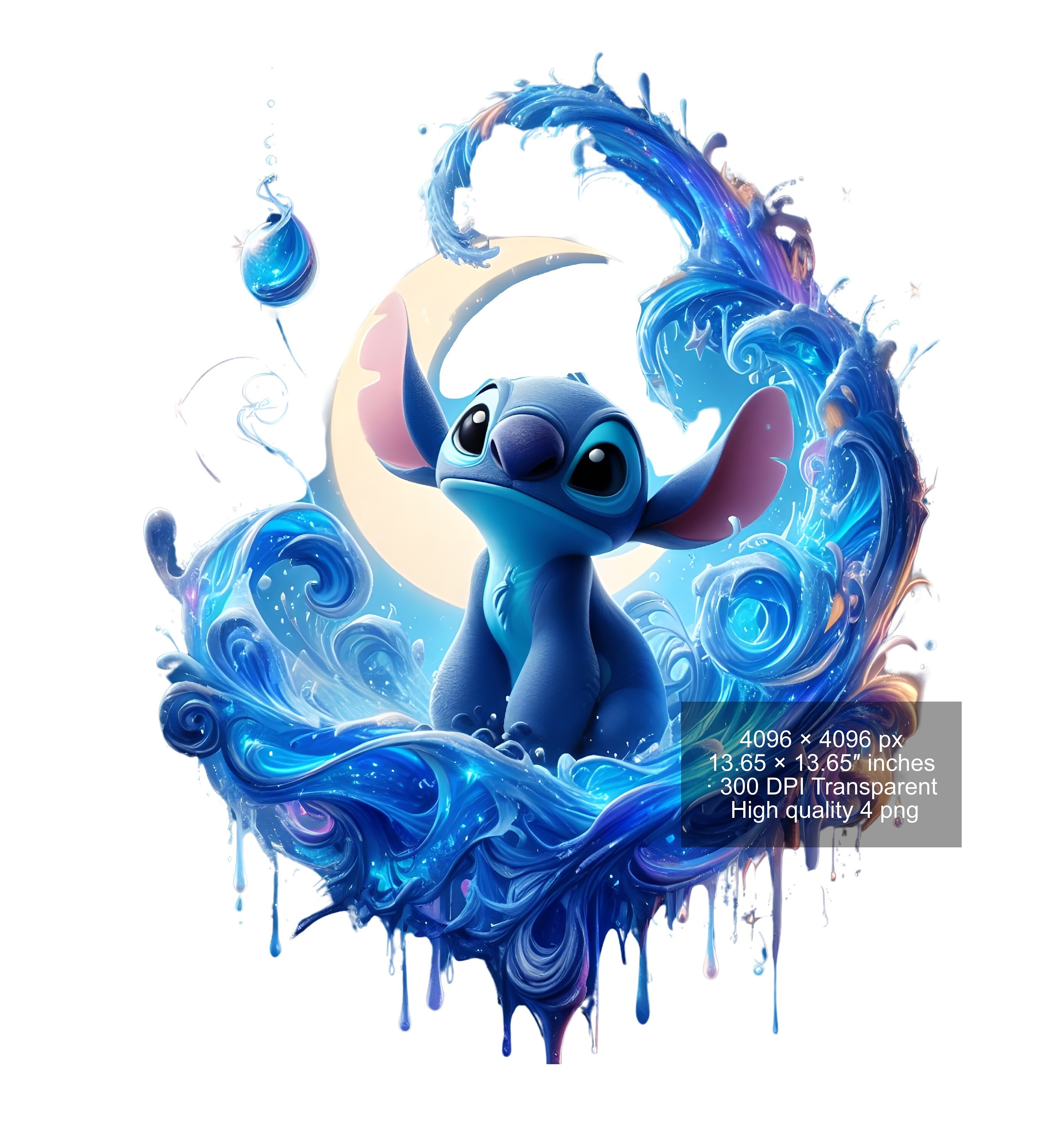 スティッチ Stitch Watercolor Splash PNG: High-resolution Digital Art (4 PNG