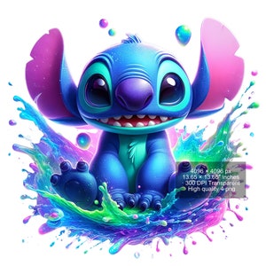 4 PNG Stitch Splash and Watercolor Digital design PNG file for sublimation - High Resolution -Instant Digital PNG Download