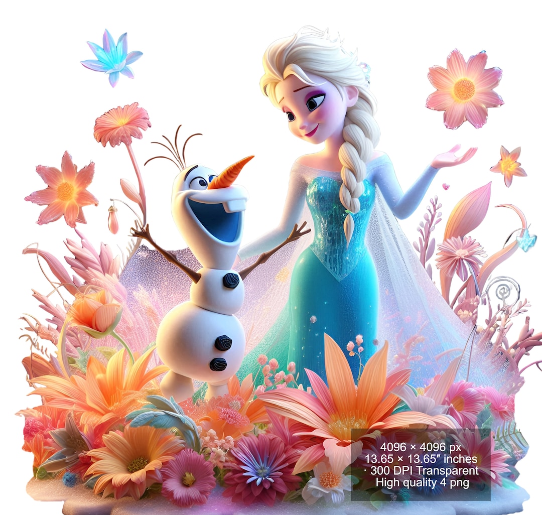 Elsa and Olaf Frozen Watercolor Splash PNG (digital Download)
