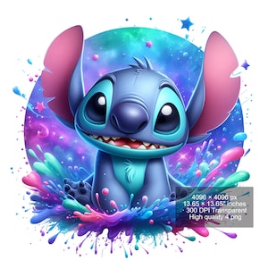 4 PNG Stitch Splash and Watercolor Digital design PNG file for sublimation - High Resolution -Instant Digital PNG Download