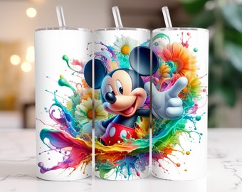 Mickey Mouse Tumbler Wrap: Watercolor Splash Design (PNG Digital Download)