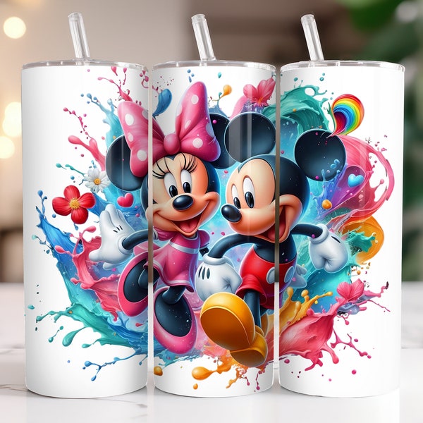 Mickey Mouse Tumbler Wrap PNG, 20 oz Watercolor Splash Digital Design - High Resolution - Instant Digital PNG Download