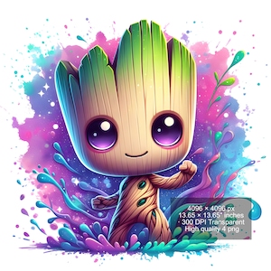 Zestaw 4 akwareli splash Baby Groot png Obrazy cyfrowe do druku, koszulki, Groot Print Wysoka rozdzielczość-natychmiastowe pobieranie cyfrowe
