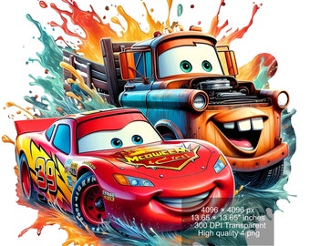 4 PNG Lightning McQueen Cars Splash and Watercolor Digital design PNG file for sublimation - High Resolution -Instant Digital PNG Download