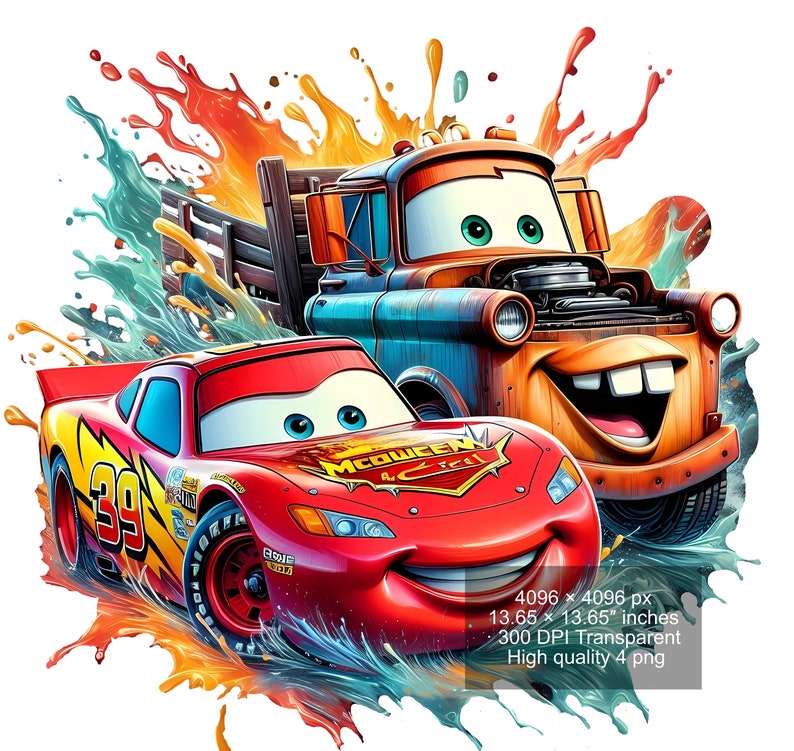 Lightning Mcqueen Cars Splash and Watercolor Digital Design PNG File