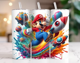 Super Mario Tumbler Wrap: 20 oz Watercolor Splash PNG (Digital Download)